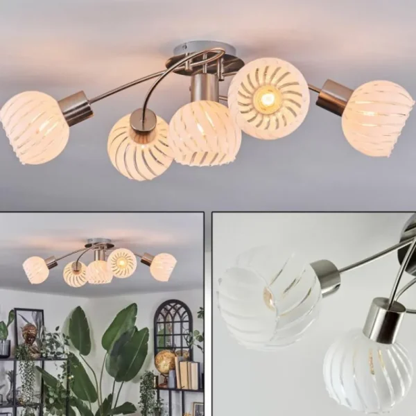 hofstein Dysted Plafonnier, Boule lumineuse Nickel mat, 5 lumières* Lampes En Verre