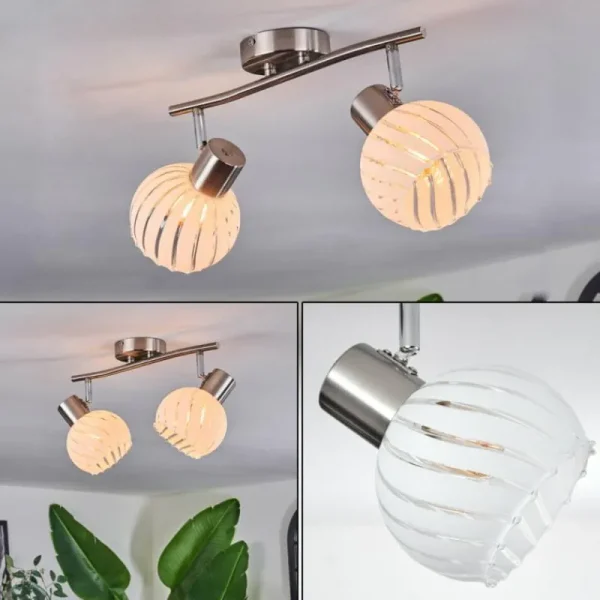 hofstein Dysted Plafonnier, Boule lumineuse Nickel mat, 2 lumières* Lampes En Verre