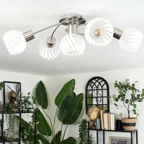 hofstein Dysted Plafonnier, Boule lumineuse Nickel mat, 5 lumières* Lampes En Verre