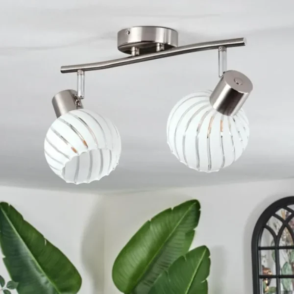 hofstein Dysted Plafonnier, Boule lumineuse Nickel mat, 2 lumières* Lampes En Verre