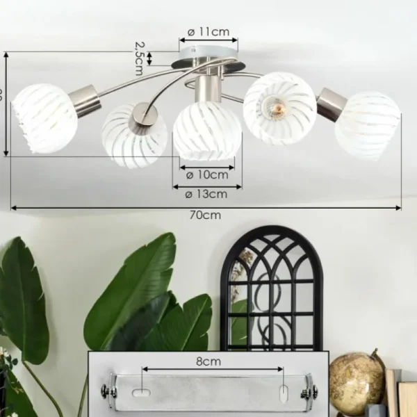 hofstein Dysted Plafonnier, Boule lumineuse Nickel mat, 5 lumières* Lampes En Verre