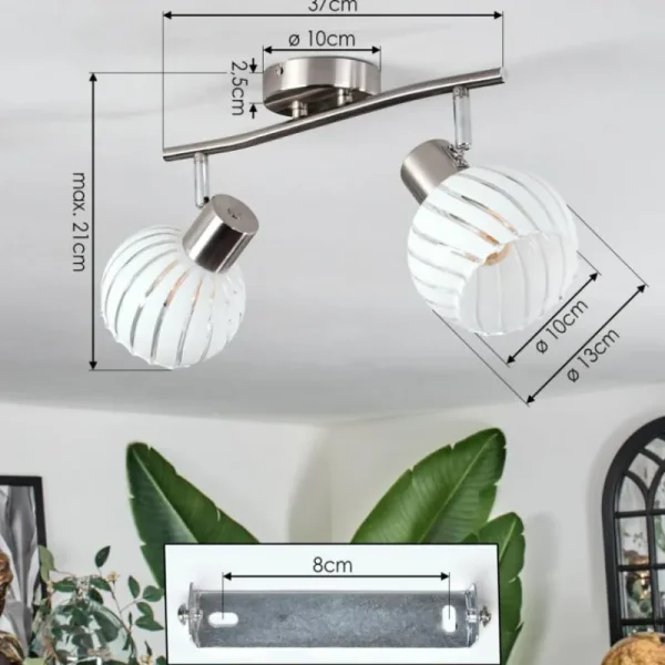 hofstein Dysted Plafonnier, Boule lumineuse Nickel mat, 2 lumières* Lampes En Verre