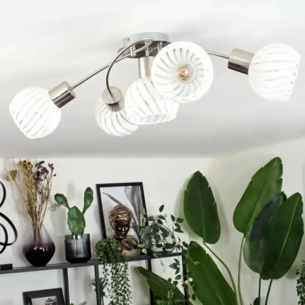 hofstein Dysted Plafonnier, Boule lumineuse Nickel mat, 5 lumières* Lampes En Verre