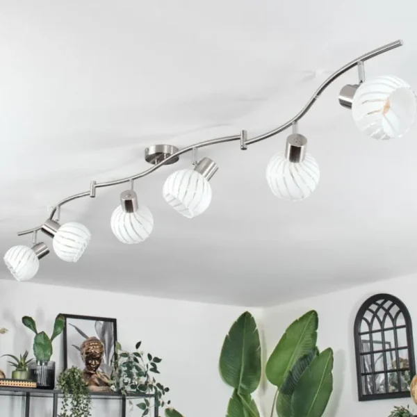 hofstein Dysted Plafonnier, Boule lumineuse Nickel mat, 6 lumières* Lampes En Verre