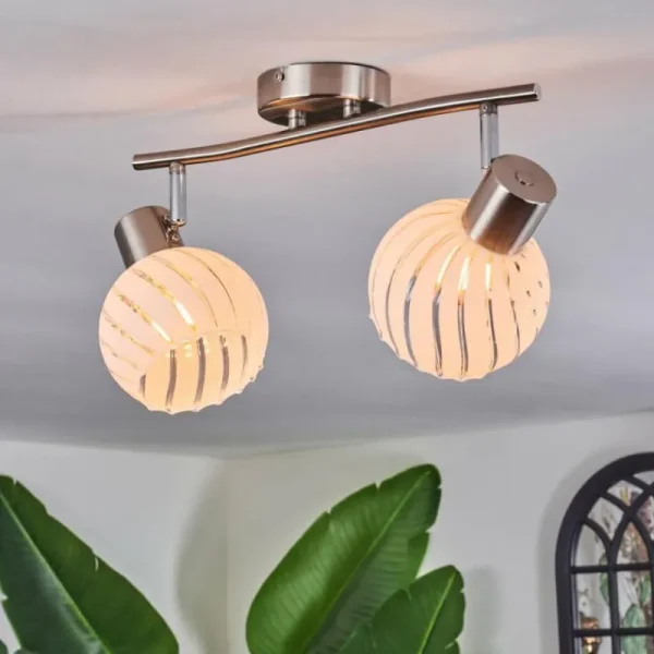 hofstein Dysted Plafonnier, Boule lumineuse Nickel mat, 2 lumières* Lampes En Verre