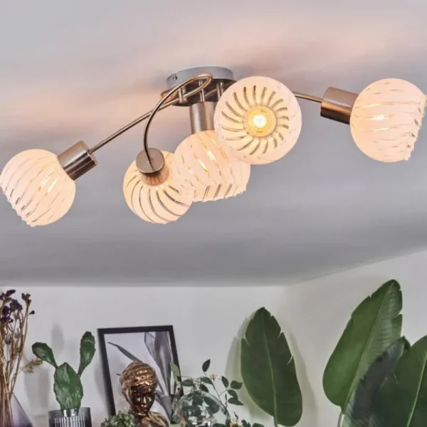 hofstein Dysted Plafonnier, Boule lumineuse Nickel mat, 5 lumières* Lampes En Verre