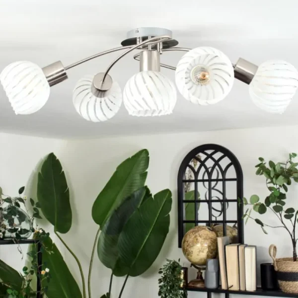 hofstein Dysted Plafonnier, Boule lumineuse Nickel mat, 5 lumières* Lampes En Verre