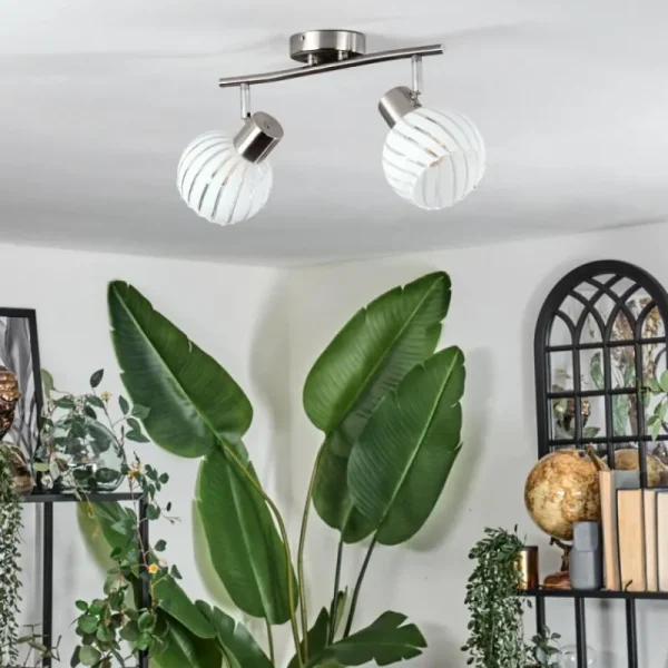 hofstein Dysted Plafonnier, Boule lumineuse Nickel mat, 2 lumières* Lampes En Verre