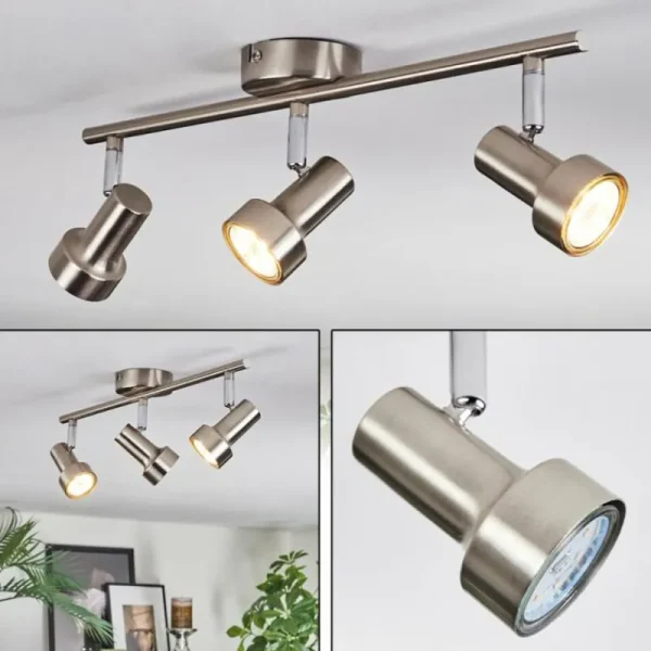 hofstein Edain Plafonnier, Spot de plafond LED Chrome, Nickel mat, 3 lumières* Lampes Modernes