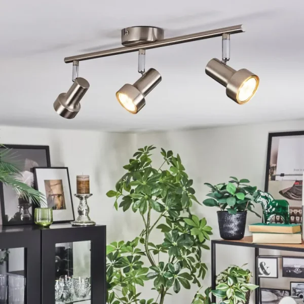 hofstein Edain Plafonnier, Spot de plafond LED Chrome, Nickel mat, 3 lumières* Lampes Modernes