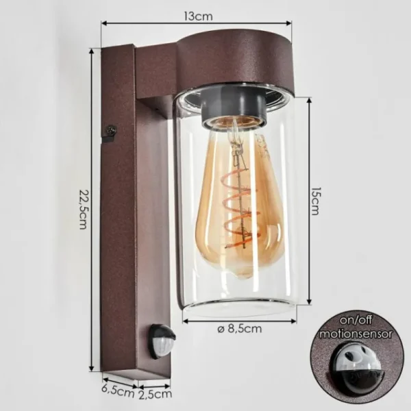 hofstein Encoberta Luminaire extérieur, Lampe murale d´extérieur Rouille, 1 lumière, Détecteur de mouvement* Lampes Modernes