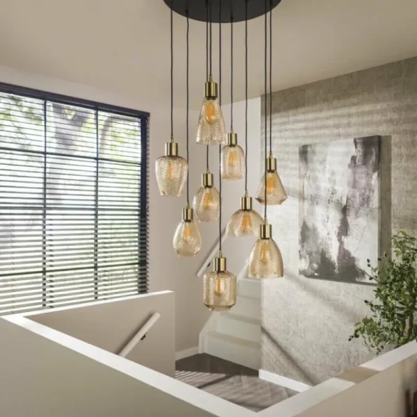 hofstein Escusa Suspension Anthracite, 9 lumières* Lampes En Verre