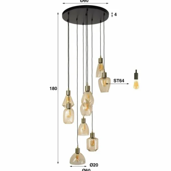 hofstein Escusa Suspension Anthracite, 9 lumières* Lampes En Verre