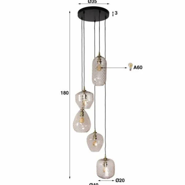 hofstein Escusa Suspension Anthracite, 5 lumières* Lampes En Verre