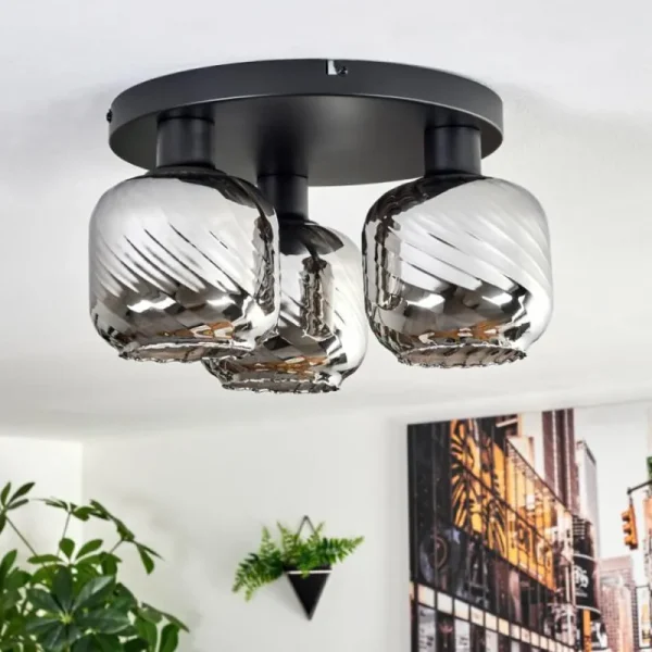 hofstein Fanhaes Plafonnier Chrome, Fumé, 3 lumières* Lampes Modernes