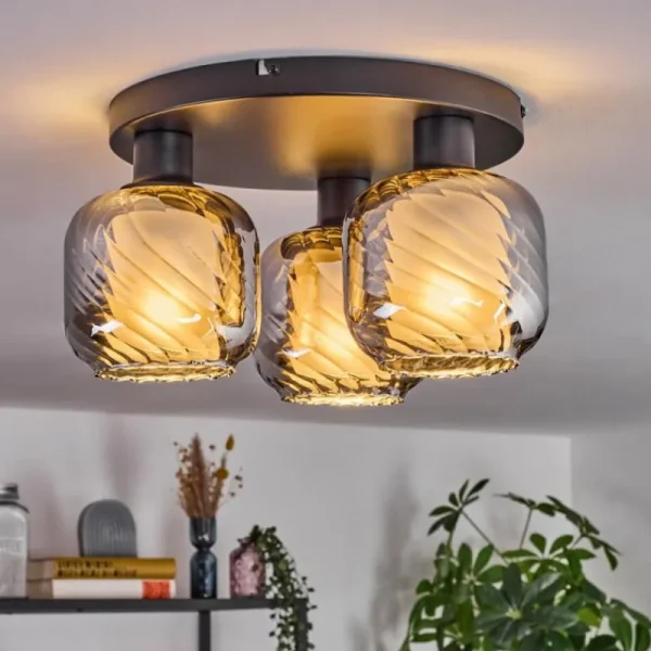 hofstein Fanhaes Plafonnier Chrome, Fumé, 3 lumières* Lampes Modernes