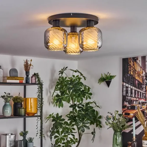 hofstein Fanhaes Plafonnier Chrome, Fumé, 3 lumières* Lampes Modernes