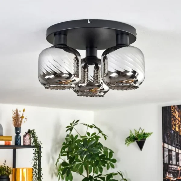 hofstein Fanhaes Plafonnier Chrome, Fumé, 3 lumières* Lampes Modernes