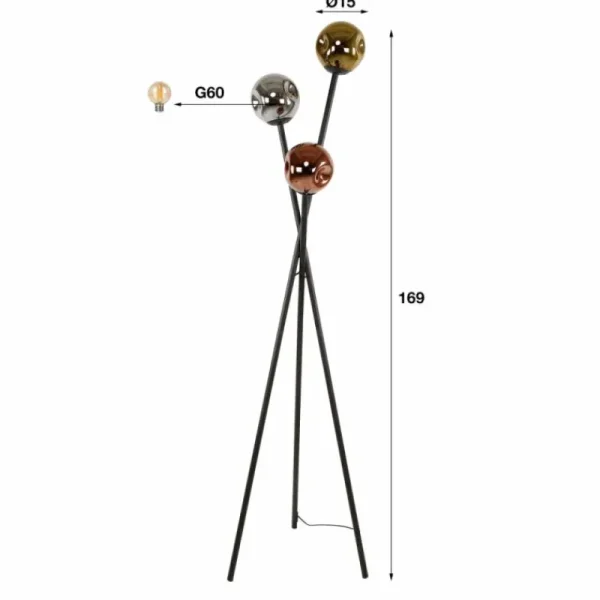 hofstein Fuensalida Lampadaire Anthracite, 3 lumières* Lampes En Verre