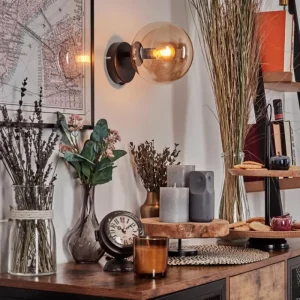 hofstein Gastor Boule lumineuse, Applique murale, Spot mural Ambre, 1 lumière* Lampes En Verre