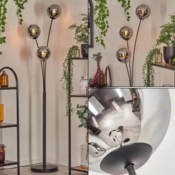hofstein Gastor Boule lumineuse, Lampadaire Chrome, Fumé, 3 lumières* Lampes Modernes