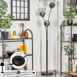 hofstein Gastor Boule lumineuse, Lampadaire Chrome, Fumé, 3 lumières* Lampes Modernes