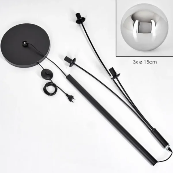 hofstein Gastor Boule lumineuse, Lampadaire Chrome, Fumé, 3 lumières* Lampes Modernes