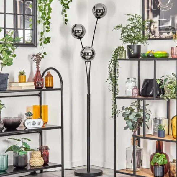 hofstein Gastor Boule lumineuse, Lampadaire Chrome, Fumé, 3 lumières* Lampes Modernes