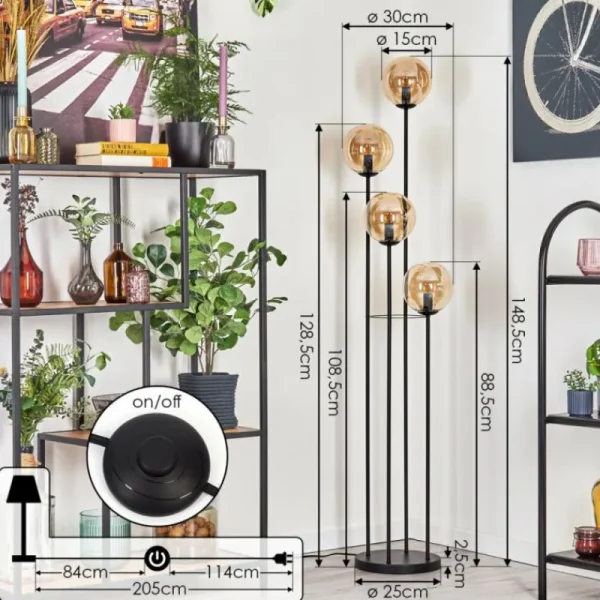 hofstein Gastor Lampadaire 30 cm Ambre, 4 lumières* Lampes En Verre