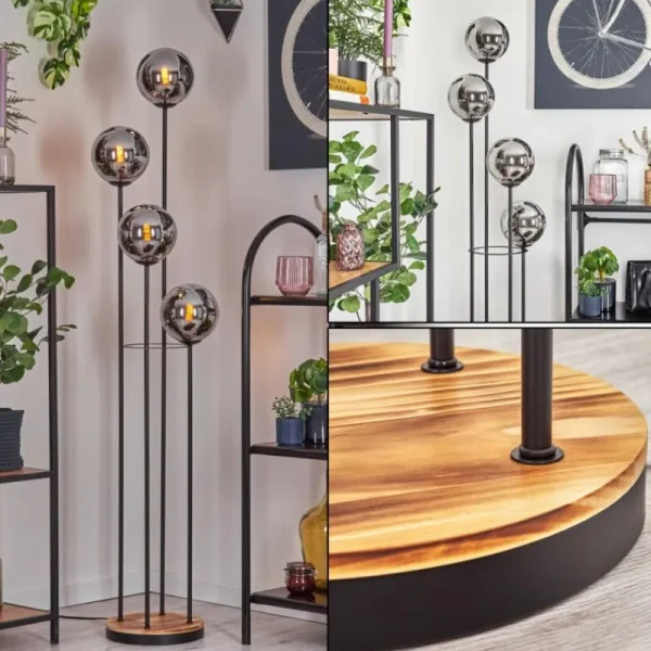 hofstein Gastor Lampadaire 25 cm Bois clair, Noir, 4 lumières* Lampes Modernes