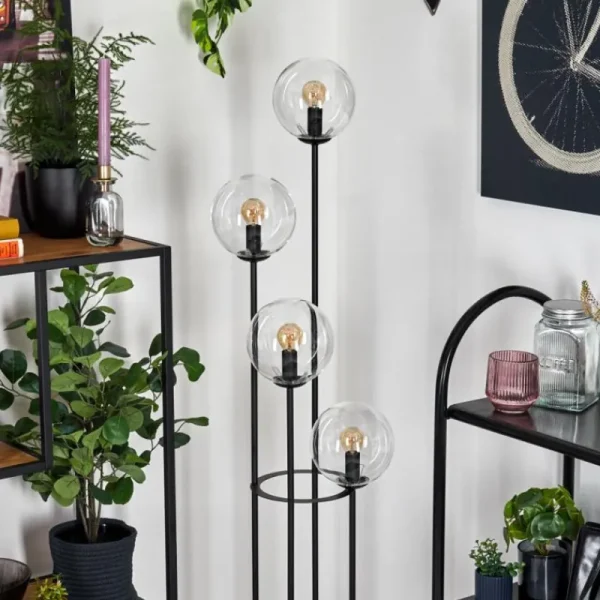 hofstein Gastor Lampadaire 30 cm Bois foncé, Noir, 4 lumières* Lampes Modernes