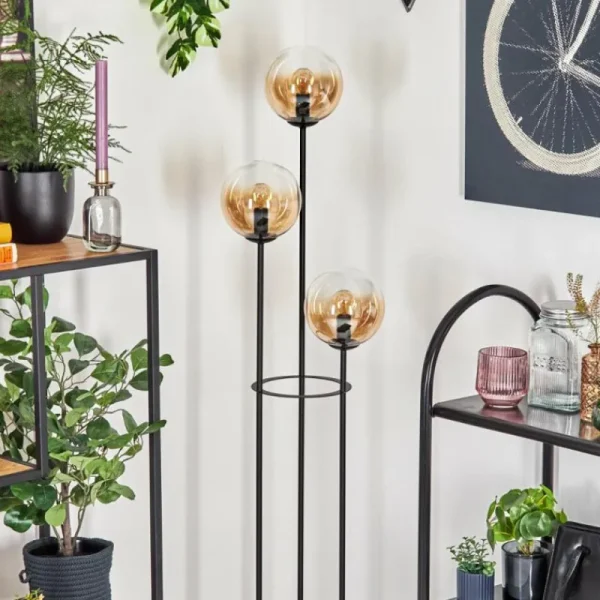 hofstein Gastor Lampadaire 30 cm Bois foncé, Noir, 3 lumières* Lampes Modernes
