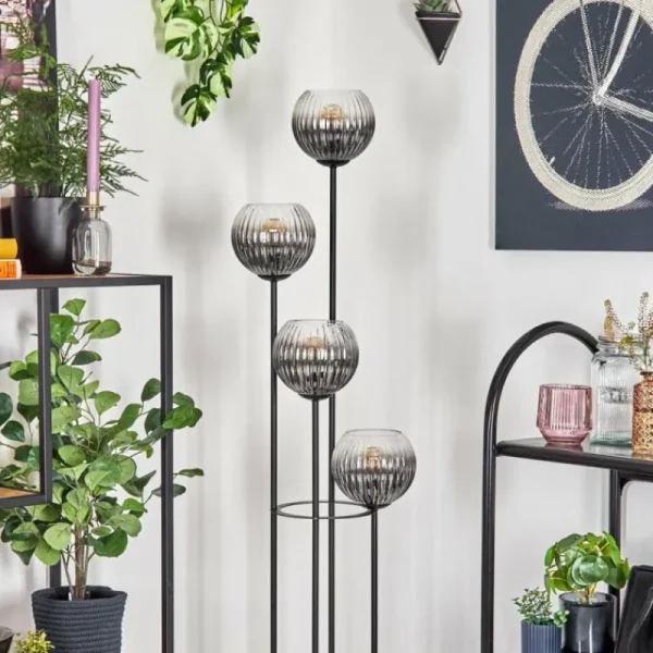 hofstein Gastor Lampadaire 25 cm Bois clair, Noir, 4 lumières* Lampes Modernes