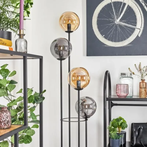 hofstein Gastor Lampadaire 30 cm Bois foncé, Noir, 4 lumières* Lampes Modernes
