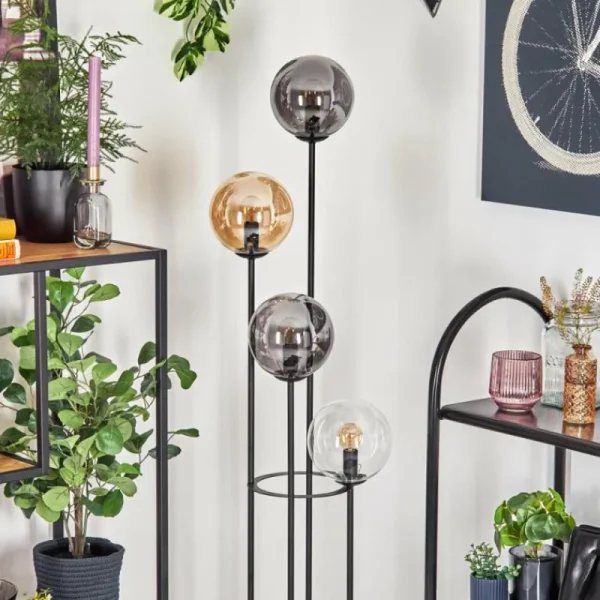 hofstein Gastor Lampadaire 30 cm Bois foncé, Noir, 4 lumières* Lampes Modernes