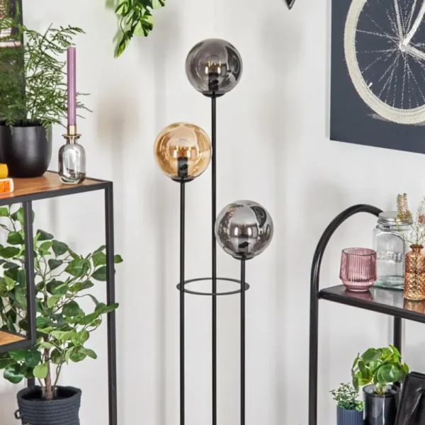 hofstein Gastor Lampadaire 25 cm Bois clair, Noir, 3 lumières* Lampes Modernes
