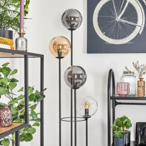 hofstein Gastor Lampadaire 30 cm Bois clair, Noir, 4 lumières* Lampes Modernes