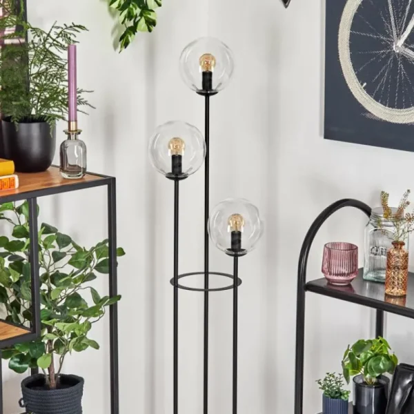 hofstein Gastor Lampadaire 30 cm Bois foncé, Noir, 3 lumières* Lampes Modernes