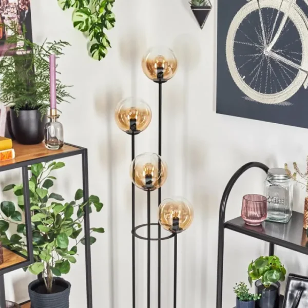 hofstein Gastor Lampadaire 30 cm Bois foncé, Noir, 4 lumières* Lampes Modernes