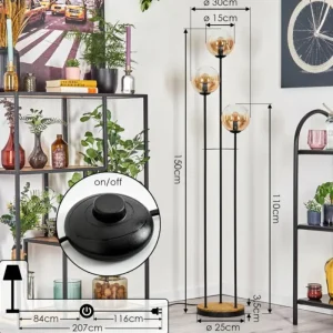 hofstein Gastor Lampadaire 30 cm Bois foncé, Noir, 3 lumières* Lampes Modernes
