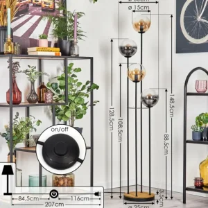 hofstein Gastor Lampadaire 30 cm Bois foncé, Noir, 4 lumières* Lampes Modernes