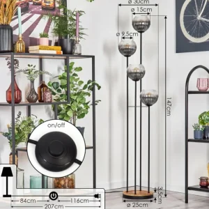 hofstein Gastor Lampadaire 25 cm Bois clair, Noir, 4 lumières* Lampes Modernes