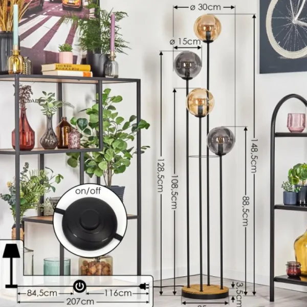 hofstein Gastor Lampadaire 30 cm Bois foncé, Noir, 4 lumières* Lampes Modernes