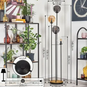 hofstein Gastor Lampadaire 30 cm Bois foncé, Noir, 4 lumières* Lampes Modernes