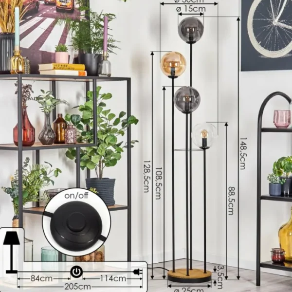 hofstein Gastor Lampadaire 30 cm Bois foncé, Noir, 4 lumières* Lampes Modernes