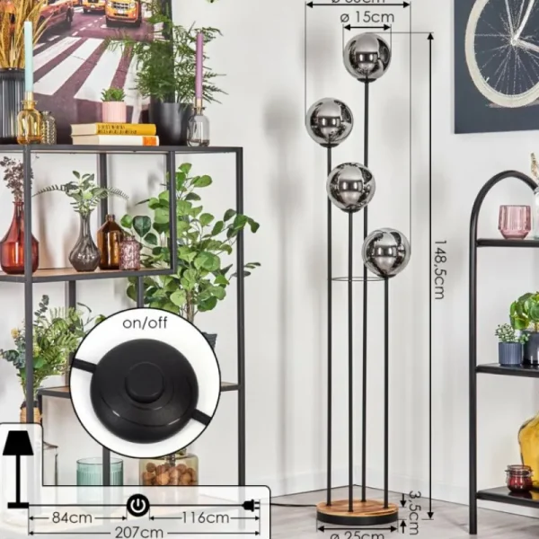 hofstein Gastor Lampadaire 25 cm Bois clair, Noir, 4 lumières* Lampes Modernes