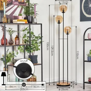 hofstein Gastor Lampadaire 30 cm Bois clair, Noir, 3 lumières* Lampes Modernes