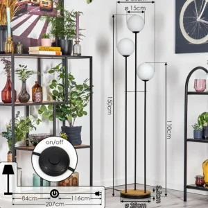 hofstein Gastor Lampadaire 30 cm Bois foncé, Noir, 3 lumières* Lampes Modernes