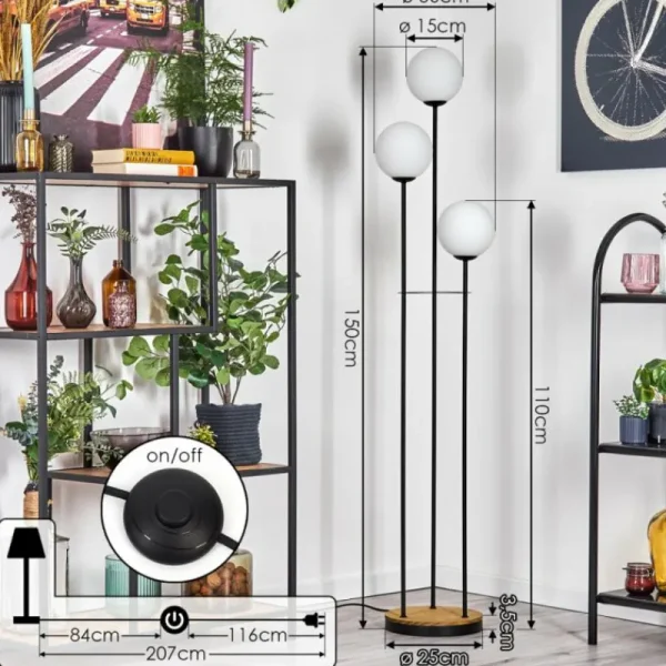hofstein Gastor Lampadaire 30 cm Bois foncé, Noir, 3 lumières* Lampes Modernes