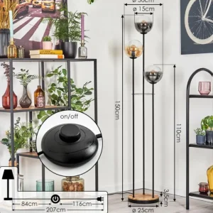 hofstein Gastor Lampadaire 25 cm Bois clair, Noir, 3 lumières* Lampes Modernes